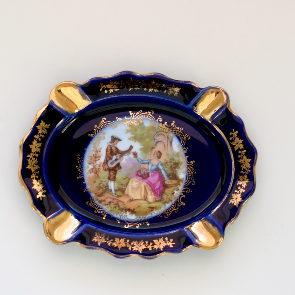 80's Vintage LIMOGES VERITABLE PORCELAINE COBALT BLUE 22k GOLD Plate